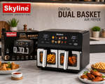 Skyline Digital Dual Basket Air Fryer 10L (5L + 5L) | 2400W | Digital Touch Control | Independent Cooking | See-Through Glass Windows | 80–200°C | 1–60 Min Timer | 1 Year Warranty