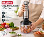 Skyline 500W Hand Blender with Chopper & Whisker | 3-in-1 Immersion Blender, Vegetable Chopper & Egg Whisk | Stainless Steel Blades | 1 Year Warranty