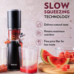 Borosil 130W Easy Cold Press Slow Juicer | Compact Design Portable Less Oxidation, Anti Drip Outlet Lid | Fruit & Vegetable Juicer | 1 Year Warranty | Black