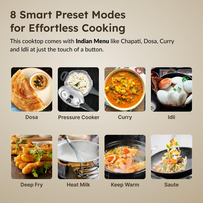 Prestige Pic 20 Neo Induction Cooktop 1600W|Indian Menu Options| Automatic Voltage Regulator| Timer With User Pre-Set, Manual, Black