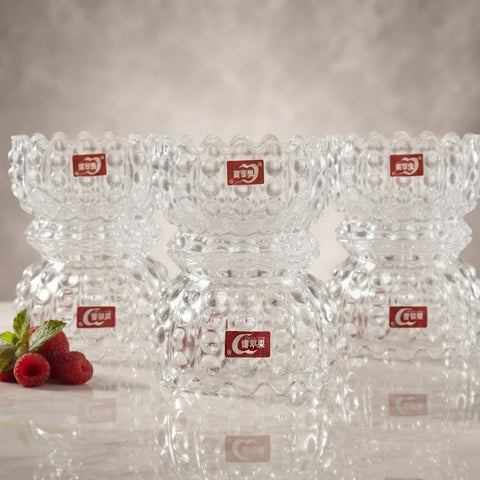 Crystal Glass Bowl Set of 6 | Decorative Hobnail Scalloped Serving Bowls for Dessert, Ice Cream, Snacks, & Mithai | Tableware & Home Dining Decor (Clear)