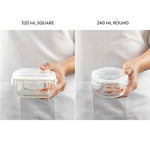 Borosil Universal Lunchbox | Set of 4 (320ml x 2 Square + 240ml x 2 Round), Borosilicate Glass | Microwave & Dishwasher Safe, Leakproof | Tiffin for Office/School/College | Transparent (Alfa Green)