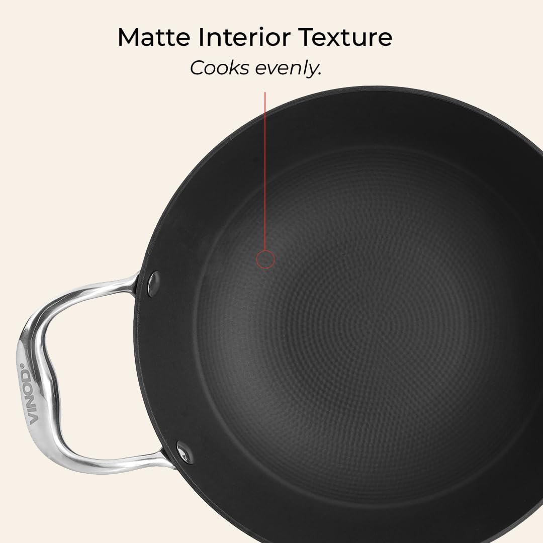 Vinod Ferona Lightweight Cast Iron Kadai - 2.2 L, 24 cm | No Seasoning Required | Naturally Stick-Free | Metal Spoon Friendly | Gas Stove Compatible | Rust-Proof | PTFE & PFOA Free | 2-Year Warranty