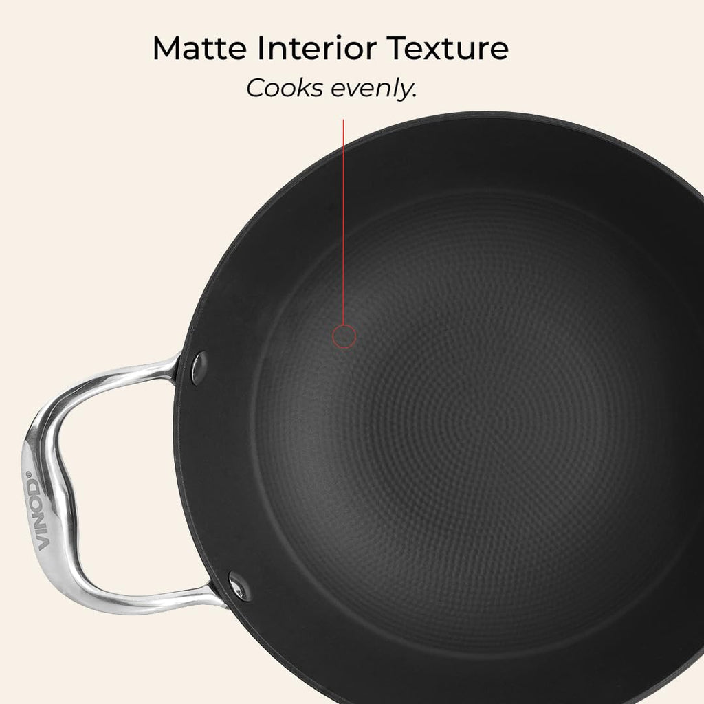 Vinod Ferona Lightweight Cast Iron Kadai - 1.4 L, 20 cm | No Seasoning Required | Naturally Stick-Free | Metal Spoon Friendly | Gas Stove Compatible | Rust-Proof | PTFE & PFOA Free | 2-Year Warranty