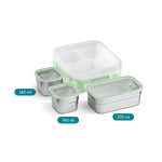 VAYA TYDBYT Stainless Steel Tiffin Box for Men, Kids Girls,1 Large & 2 Small Compartments, Bento Lunch Box, Smart Portions for Balanced Meals, Winter Mint