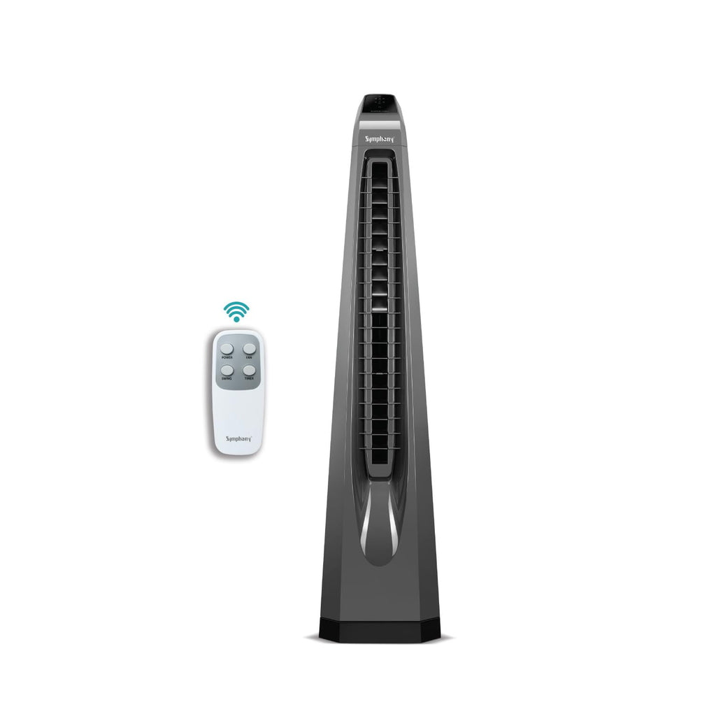 Symphony Surround-i Bladeless Tower Fan for Room | High-Speed with Swivel Action, Touchscreen Control Panel & Remote | 1 Year Warranty | Grey
