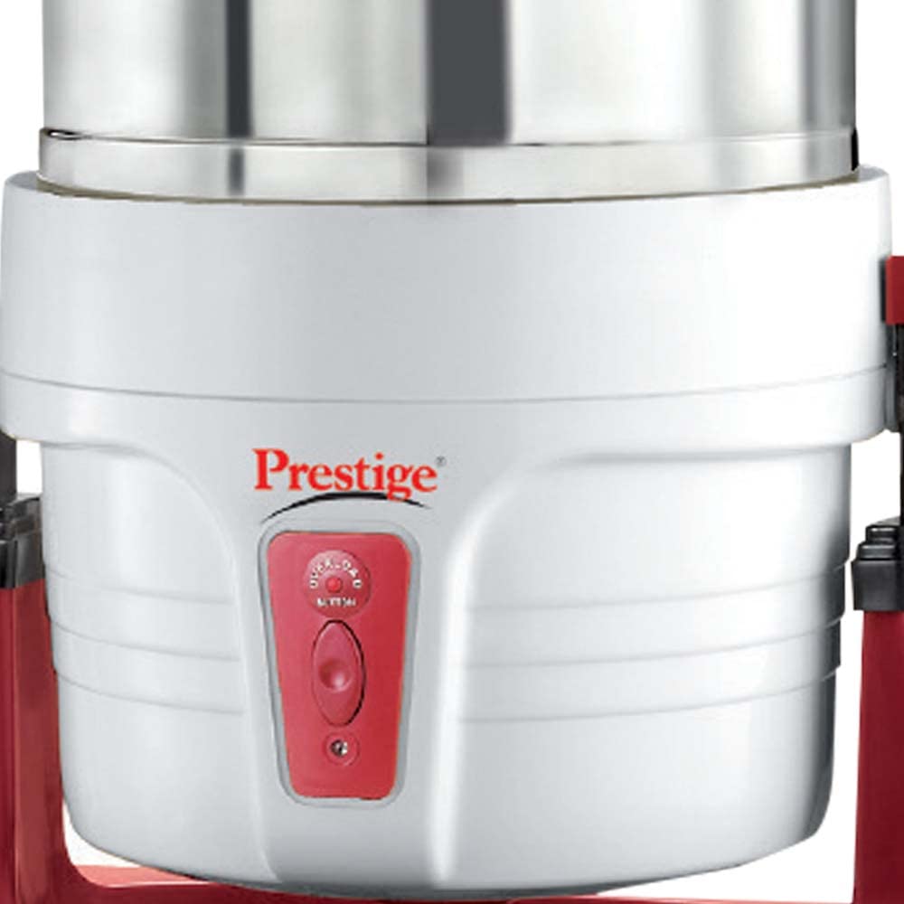 Prestige Wet Grinder PWG 01 Wet Grinder, 2 L (White/ Red) with Tilting Drum, Cocunut Scraper and Atta Kneader Attachment, 200W