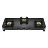 Hindware Smart Appliances | Alverio 3 Burner Glass Gas Stove | 8mm Thick Toughened Glass | Double Drip Tray | Corrosion Resistant Brass Burners Safe For Utensils (Black, Auto-Ignition) - Open