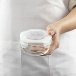 Borosil Klip N Store 320ml Round Glass Food Storage Container with Air Tight Lid | Borosilicate Glass Container for Lunchbox | Microwave & Oven Safe | Transparent