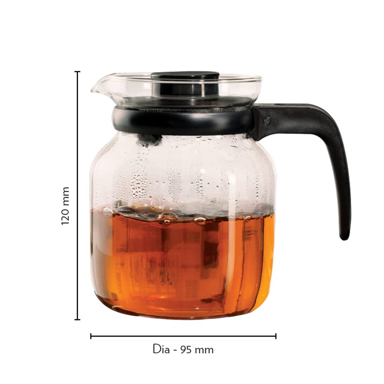 Borosil Carafe Flame Proof Glass Kettle with Inbuilt Strainer with 2 mugs