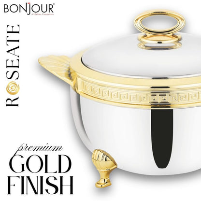 Roseate 2000, 2500, 3500 Steel Gold Premium Casserole Set | Stainless Steel with PUF Insulation & Gold Finish |Hot Food Storage for Dining & Serving