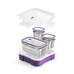 VAYA TYDBYT Stainless Steel Tiffin Box for Men, Kids Girls,1 Large & 2 Small Compartments, Bento Lunch Box, Smart Portions for Balanced Meals, Purple