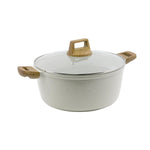 Bergner Naturally Cast Aluminum 28cm (5 L) Casserole with Glass Lid, Marble Non-Stick Coating, Less Oil Use, Scratch Resistant, Soft Touch Stylish Handles - Induction Bottom, Free Non-Woven Trivet