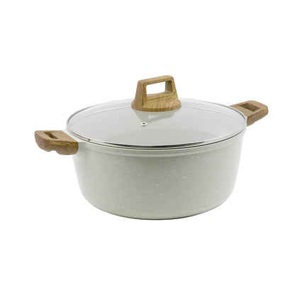 Bergner Naturally Cast Aluminum 32cm (9 L) Casserole with Glass Lid, Marble Non-Stick Coating, Less Oil Use, Scratch Resistant, Soft Touch Stylish Handles - Induction Bottom, Free Non-Woven Trivet