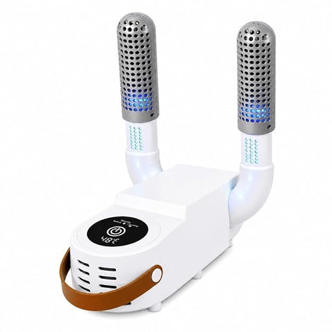Electric Shoe Dryer with UV-C Sterilisation | 48°C PTC Heating | 360° Warm Air Circulation | Intelligent Timer & Auto Shut-Off | Foldable Portable Shoe & Boot Warmer | Odour & Moisture Remover | White