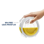 Borosil Klip N Store 320ml Round Glass Food Storage Container with Air Tight Lid | Borosilicate Glass Container for Lunchbox | Microwave & Oven Safe | Transparent