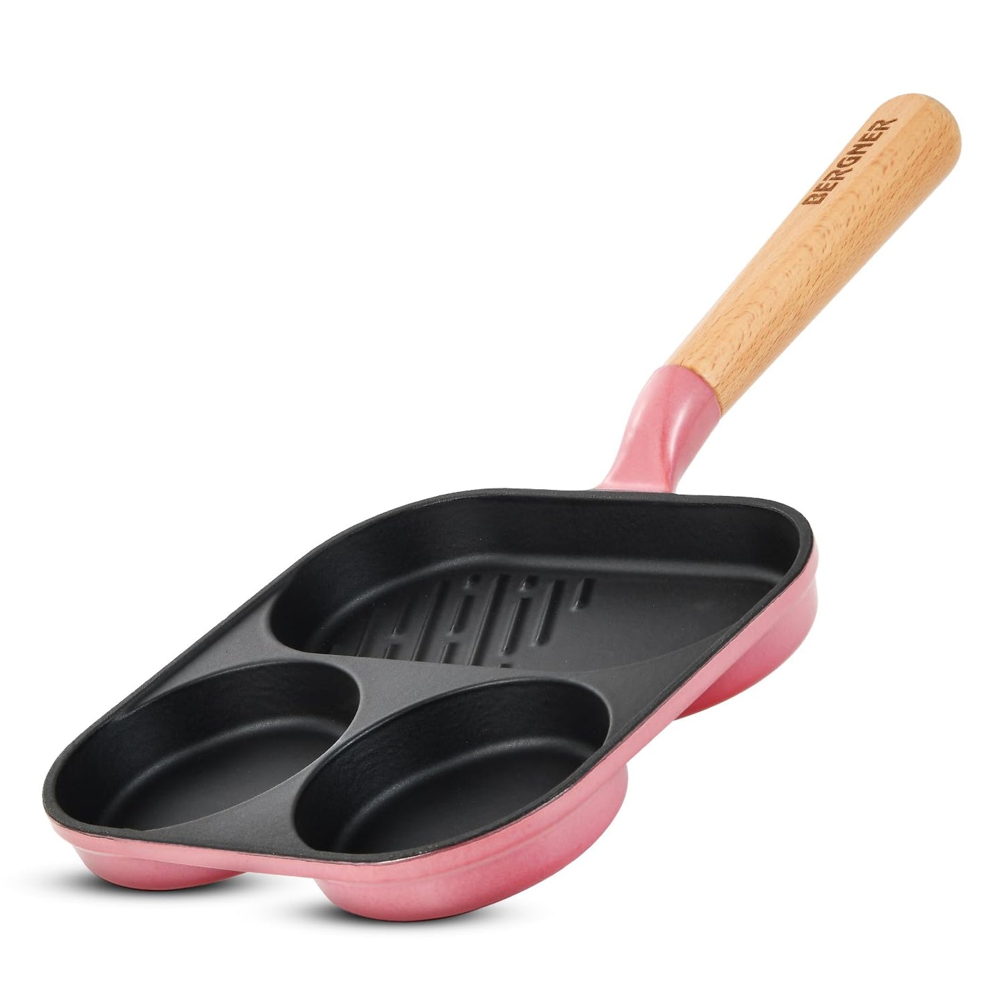 BERGNER Excalibur Lightweight Cast Iron 18cm Breakfast Pan, Sturdy Wooden Handle, Non-Stick Coating, PFAS Free, Perfect Heat Distribution, Elegant Design - Induction Compatible (Pink)