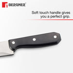 BERGNER Shark Stainless Steel 8 Pcs Knife Set - Chef Knife, Bread Knife, Boning Knife, Utility Knife, Paring Knife, Sharpener, Scissor and Wooden Block, Durable and Sharp Blade, Soft Touch Handle