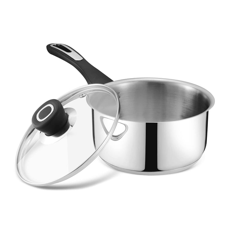 Vinod Veneto Stainless Steel Cookware Set of 3 | 1.7 Ltr Kadai, 1.5 Ltr Saucepan, 1.7 Ltr Frypan with Glass Lid | Ergonomic Hanldes | Induction Base | 2 Year Warranty - Silver