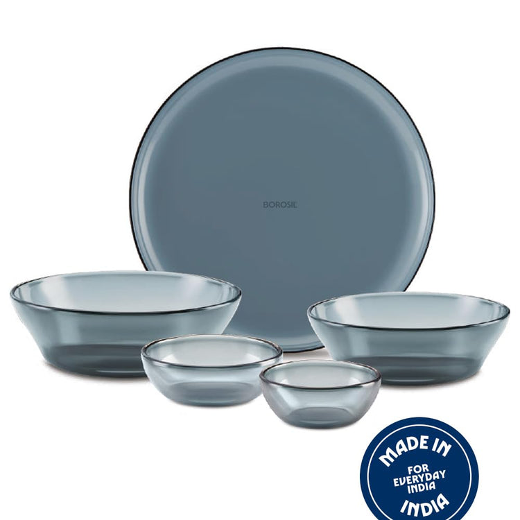 Borosil 27pc Aura India’s First Coloured Handcrafted Dinner Set | Made in India Borosilicate Glass Tableware | Microwave, Dishwasher & Oven Safe | Crockery for Gifting & Dining (Black)