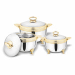 Roseate 2000, 2500, 3500 Steel Gold Premium Casserole Set | Stainless Steel with PUF Insulation & Gold Finish |Hot Food Storage for Dining & Serving