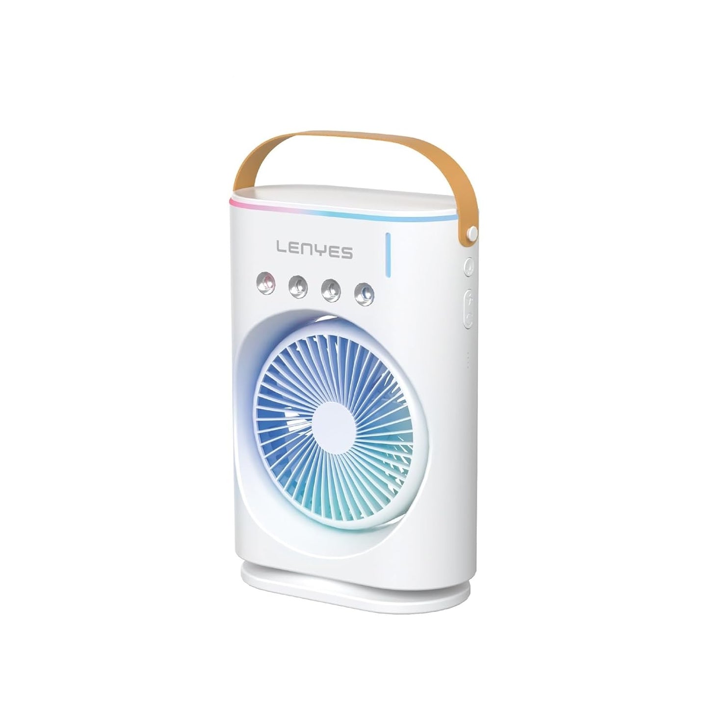 Lenyes LHF05 60 mm Mini Fan | LED Lighting | Rechargeable Fan | 3 Fan Speeds | 2 Light Mode Settings | High Speed Oscillation Table Fan | White Portable Fan