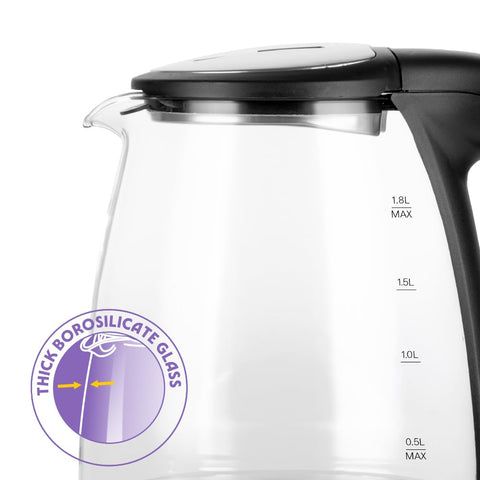 Borosil 1.8L Crystal Electric Glass Kettle | Made in India Borosilicate Glass Body with Blue Backlight | Auto Cut-Off, 360° Base, Spout Filter | Fast Boil | Cord Winder | 1 Year Warranty