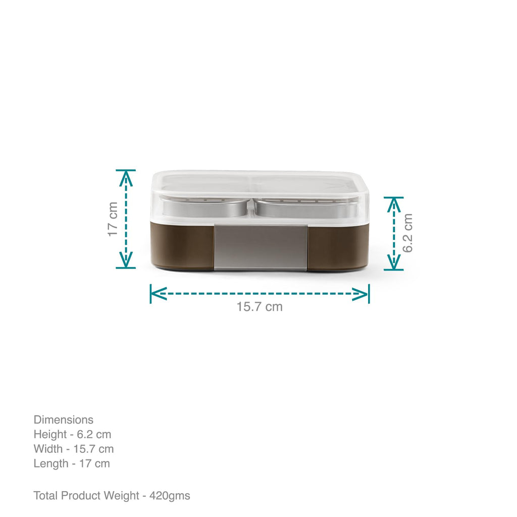 VAYA Stainless Steel Tiffin Box for Men, Kids Girls,1 Large & 2 Small Compartments, Bento Lunch Box, Smart Portions for Balanced Meals, Brown