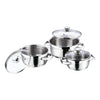 Vinod Bremen Stainless Steel Saucepot Set of 3 with Glass Lids | 2.5 mm Heavy Bottom | for Soups, Curries, Rice & Pasta | Riveted Handles | Induction & Gas Compatible | 2 Yr Warranty – Silver