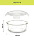 Borosil Klip N Store 620ml Round Glass Food Storage Container with Air Tight Lid | Borosilicate Glass Container for Lunchbox | Microwave & Oven Safe | Transparent