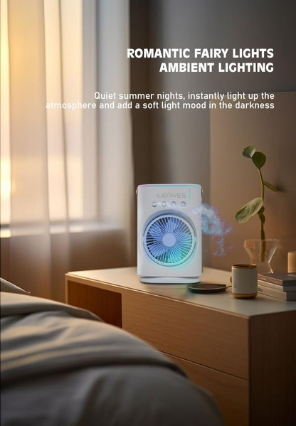Lenyes LHF05 60 mm Mini Fan | LED Lighting | Rechargeable Fan | 3 Fan Speeds | 2 Light Mode Settings | High Speed Oscillation Table Fan | White Portable Fan