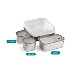 VAYA Stainless Steel Tiffin Box for Men, Kids Girls,1 Large & 2 Small Compartments, Bento Lunch Box, Smart Portions for Balanced Meals, Brown
