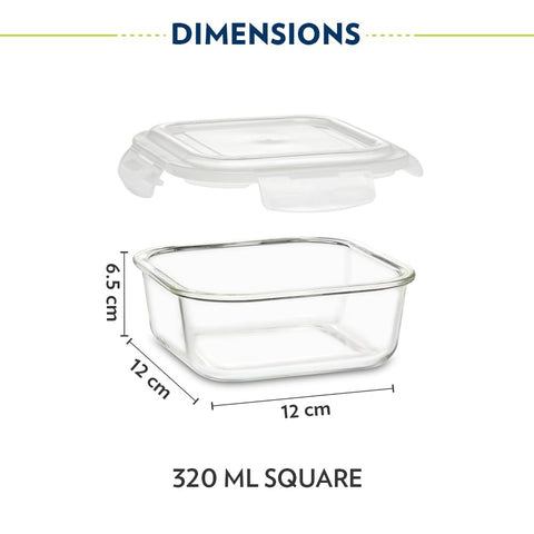 Borosil Eateasy Borosilicate Glass Lunchbox with Bag | 3 pc Square Container Set (320 ml Each) | Microwave & Dishwasher Safe, Leakproof | Tiffin for Office, School, College | Transparent