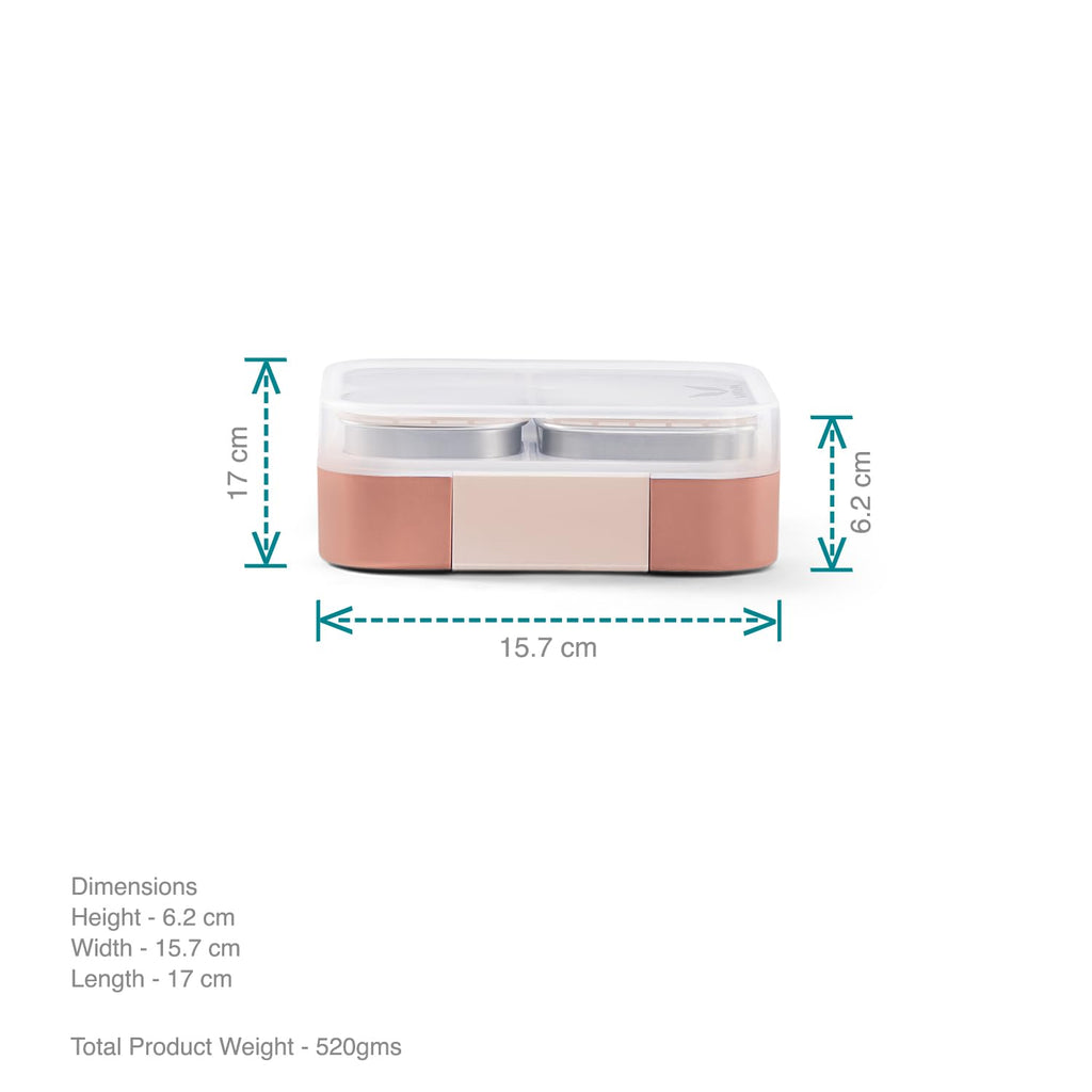 VAYA TYDBYT Stainless Steel Tiffin Box for Men, Kids Girls,1 Large & 2 Small Compartments, Bento Lunch Box, Smart Portions for Balanced Meals, Coral Crush