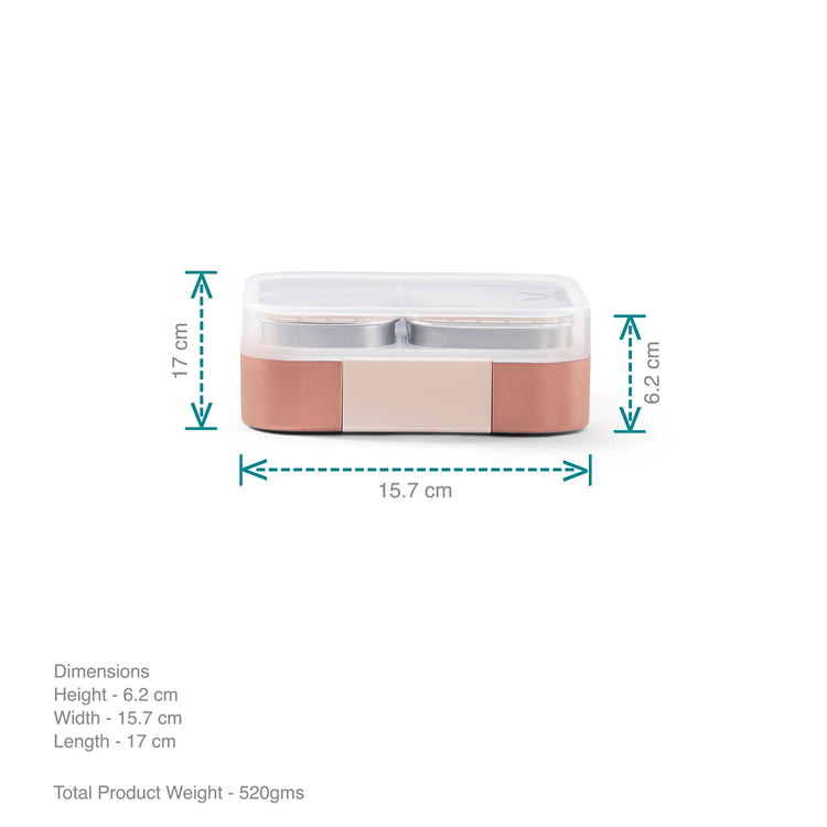 VAYA TYDBYT Stainless Steel Tiffin Box for Men, Kids Girls,1 Large & 2 Small Compartments, Bento Lunch Box, Smart Portions for Balanced Meals, Coral Crush