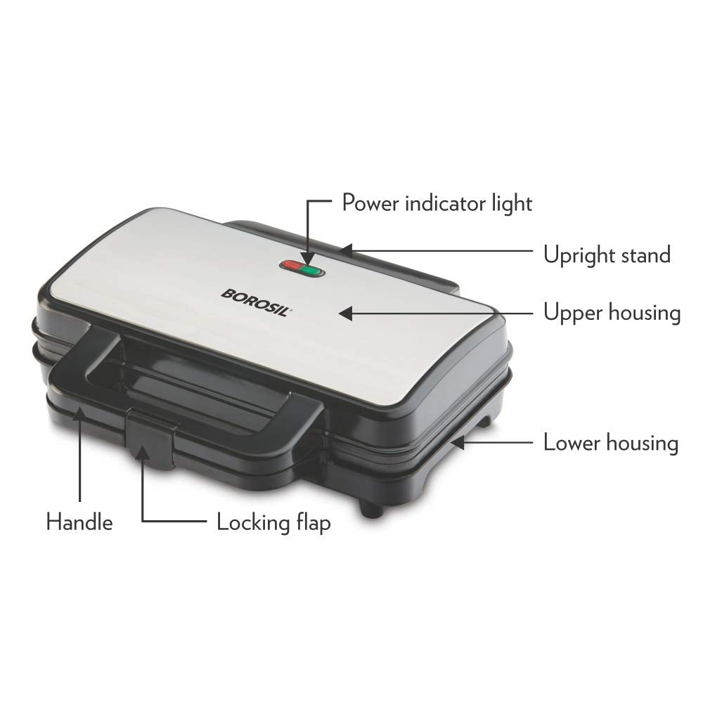 Borosil 1000W Neo Waffle Maker | Can Make 2 Waffles At a Time | Non-Stick Coating Plates Opens to 90°, BPA & PTFE Free | Power Indicators | 2 Year Warranty