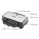 Borosil 1000W Neo Waffle Maker | Can Make 2 Waffles At a Time | Non-Stick Coating Plates Opens to 90°, BPA & PTFE Free | Power Indicators | 2 Year Warranty