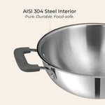Vinod Platinum Luxe Triply Stainless Steel Cookware Set 5 Pc - Superior Finish, Cool Grip Handles, Mastercrafted Durability | 100% Safe, Non-Toxic, Nickel-Free | Frypan + Kadai & Saucepan with 2 Lids