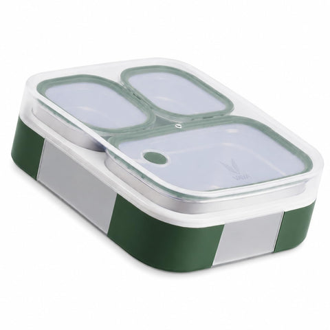 VAYA TYDBYT Stainless Steel Tiffin Box for Men, Kids Girls,1 Large & 2 Small Compartments, Bento Lunch Box, Smart Portions for Balanced Meals, Green