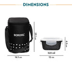 Borosil Kube Black Borosilicate Glass Lunchbox with Bag | 3 pc Square Container Set (320 ml Each) | Microwave & Dishwasher Safe, Leakproof | Tiffin for Office, School, College