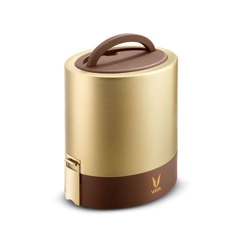 VAYA TYFFYN Lunch Box for Office for Men, Copper Finished Steel Lunch Box Without Bagmat,1000ml Vacuum Insulated Hot Lunch Box, Leakproof Hot Tiffin Box with 2 Containers,Gold