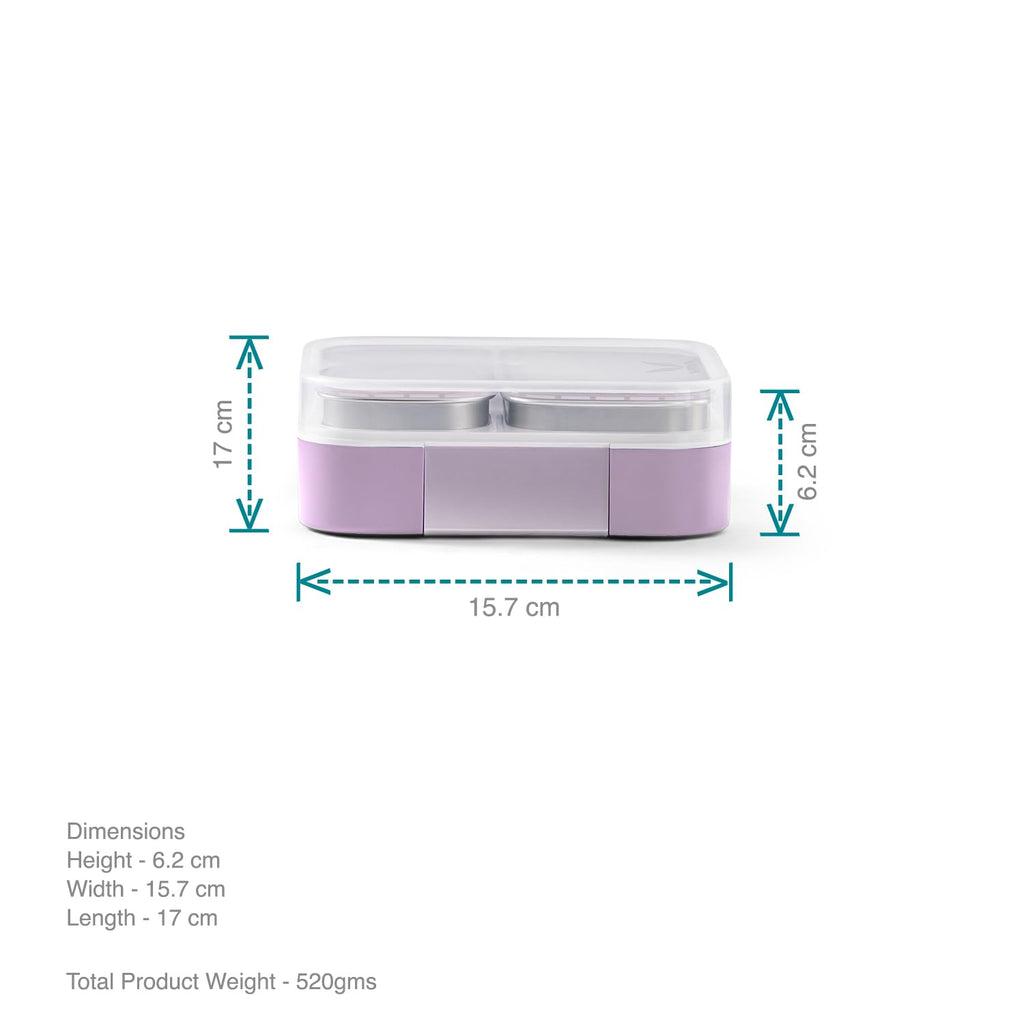 VAYA TYDBYT Stainless Steel Tiffin Box for Men, Kids Girls,1 Large & 2 Small Compartments, Bento Lunch Box, Smart Portions for Balanced Meals, Lilac Love