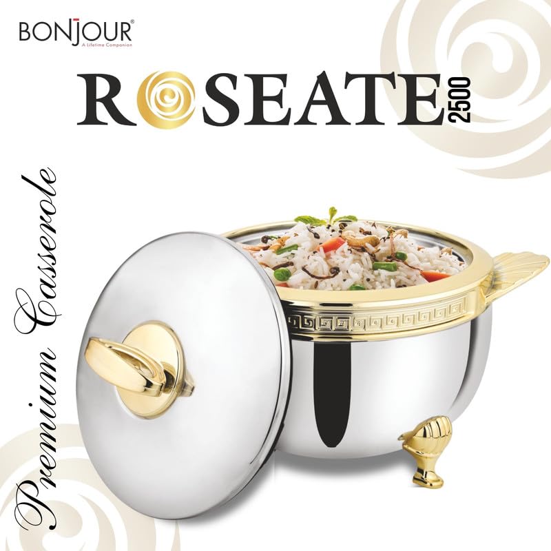 Roseate 2000, 2500, 3500 Steel Gold Premium Casserole Set | Stainless Steel with PUF Insulation & Gold Finish |Hot Food Storage for Dining & Serving