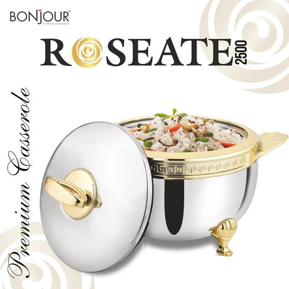 Roseate 2000, 2500, 3500 Steel Gold Premium Casserole Set | Stainless Steel with PUF Insulation & Gold Finish |Hot Food Storage for Dining & Serving