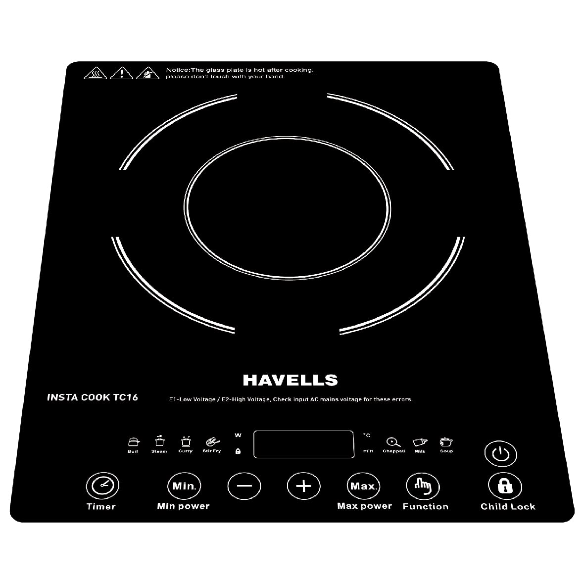 Havells Insta Cook TC 16 Energy Efficent Induction (Electric Stove) | 1600 W | 3 Year Coil Warranty & 1 Year Product Warranty | with 7 Cooking Options| Auto Pan Detection Sensor (Black)