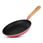 BERGNER Excalibur Lightweight Cast Iron Frypan 20cm, Sturdy Wooden Handle, Non-Stick Coating, PFAS Free, Perfect Heat Distribution, Elegant Design - Induction and Gas Stove Ready (Pink)