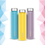 Borosil 1L Apex 3pc Stainless Steel Made in India Water Bottle Set | Leak-Proof, Odour-Free, Powder Coated Bottles | Fridge Safe | Blue, Yellow, Lavender | 1 Year Warranty