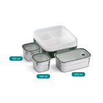 VAYA TYDBYT Stainless Steel Tiffin Box for Men, Kids Girls,1 Large & 2 Small Compartments, Bento Lunch Box, Smart Portions for Balanced Meals, Green