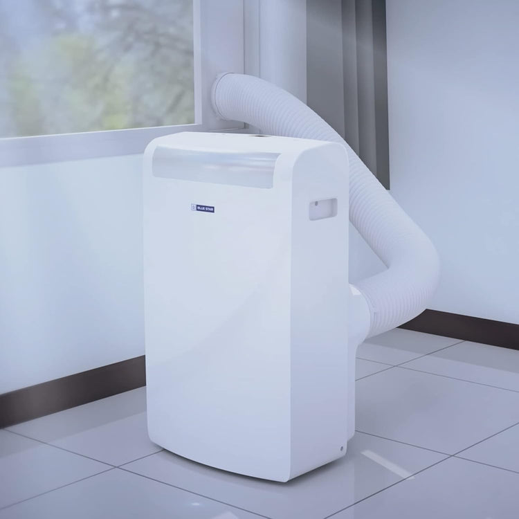 Blue Star 1.1 Ton Fixed Speed Portable AC (Copper, Anti Bacterial Silver Coating, Self Diagnosis, Comfort Sleep, Auto Mode, Remote Control Operations, Gold Fins, PC12DB, White)