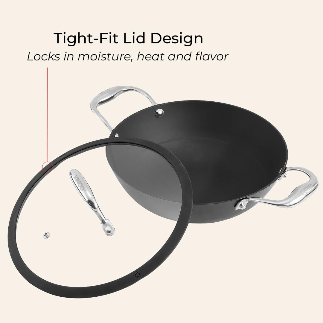 Vinod Ferona Lightweight Cast Iron Kadai - 2.2 L, 24 cm | No Seasoning Required | Naturally Stick-Free | Metal Spoon Friendly | Gas Stove Compatible | Rust-Proof | PTFE & PFOA Free | 2-Year Warranty